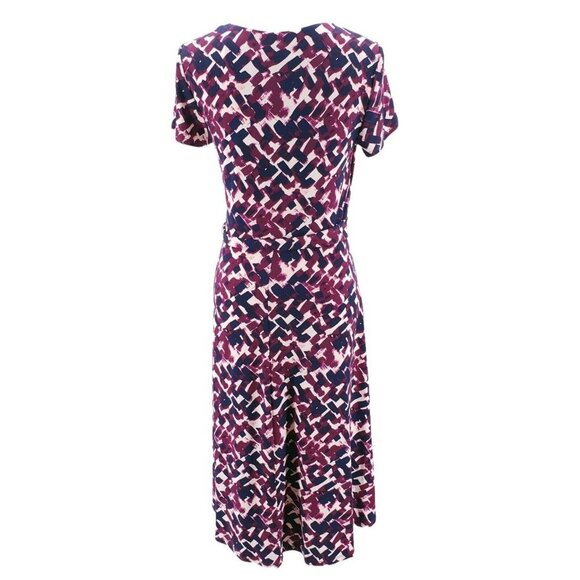 Eliza J Faux Wrap Brushstroke Print Jersey Dress Belted Purple Blue EUC Size 6